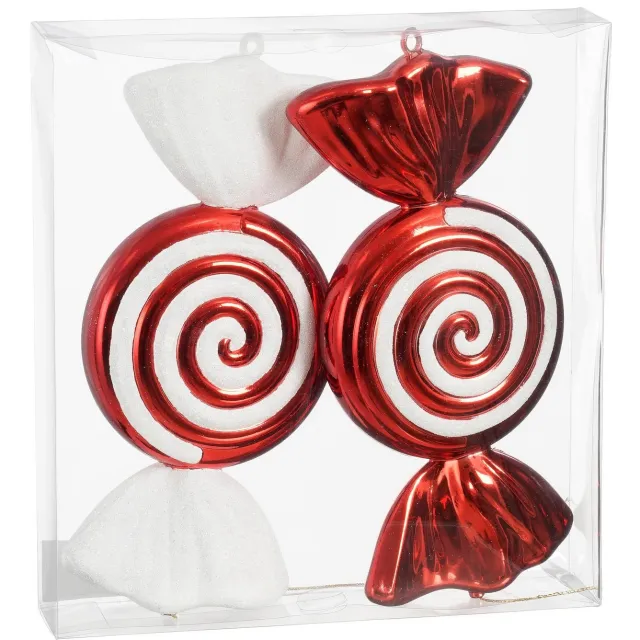 Mica Decorations kerstornament snoep - kunststof - rood (2 stuks)