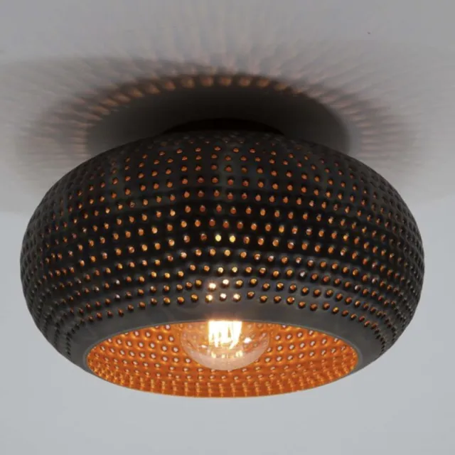 PS-Collection Disk Punch Plafondlamp - 35x35x20cm - Zwart/Bruin - Metaal - plafondlampen, plafonniere, plafondlamp zwart, plafond lamp, plafondlamp led, plafondlamp industrieel