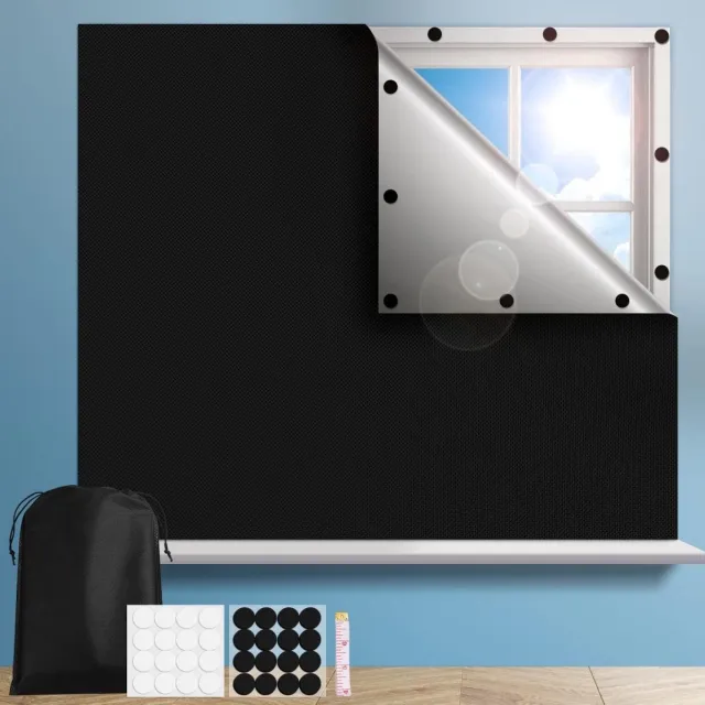 SSTRWGOOD Verduisterend Rolgordijn - 100x145cm - Met Klettband, Opbergzak en Meetlint - Geschikt voor Reizen en Thuisgebruik - Polyester zwart