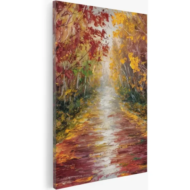 Saammp Canvas Schilderij - Abstract Herfstachtig Bospad - Landschap - Natuur - 30x40 - Foto op canvas - Wanddecoratie - Muurdecoratie Woonkamer - Slaapkamer decoratie - Canvas Print Multicolor