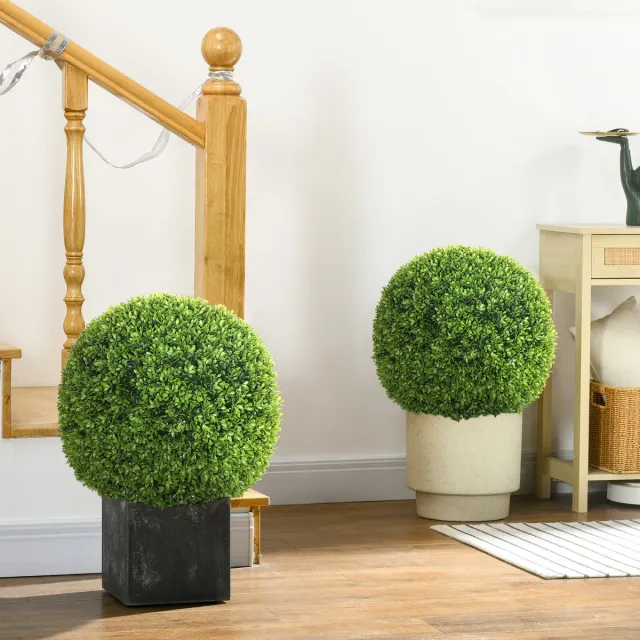 HAUSS SPOLE Kunstplant Realistisch Buxusbollen Set Van 2 – Ø 40 Cm – Kunststof – Groen – Voor Binnen En Buiten – Onderhoudsvrij