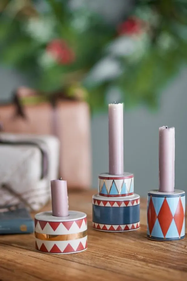 Bloomingville Kandelaar aardewerk blauw Bitja - set van 3