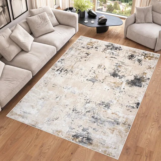 Tapiso Hera Vloerkleed Beige Woonkamer Gezaagd Modern Tapijt Beige Grijs 2
