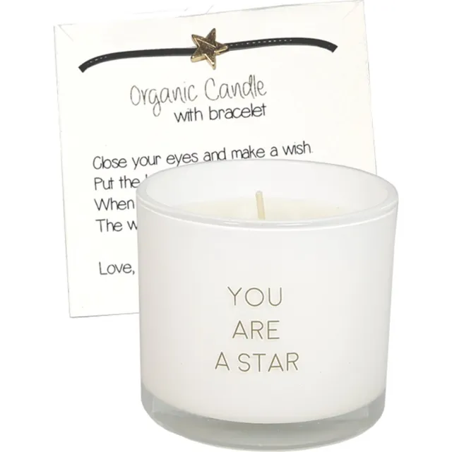 My Flame Lifestyle MY FLAME - sojakaars met wensarmbandje - 'You are a star' - Fresh Cotton - 35 branduren - Wit