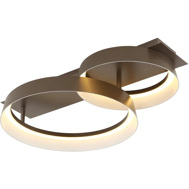 Globo LED plafondlamp designlamp plafondlamp koffiekleur eetkamer lichtringen, metaal, 24W 1145Lm warm wit, LxBxH 50x35x12 cm Bruin