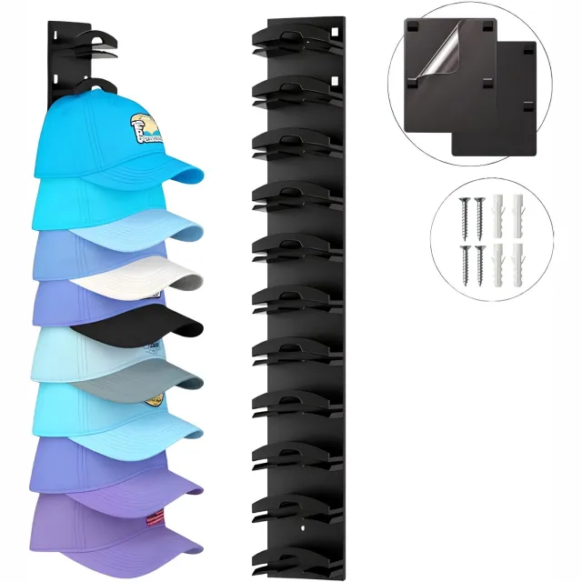 Naleo Pettenhouder Voor 10 Petten - Cap Rack - Petten Rek - Petten Houder - Petten Kapstok - Cap Holder - Petten Opbergen - Petten Opbergsysteem - Pettenhanger - Petten Houder Muur - Petten Organizer - Pet Houder - Voor Het Opbergen Van Petten Zwart