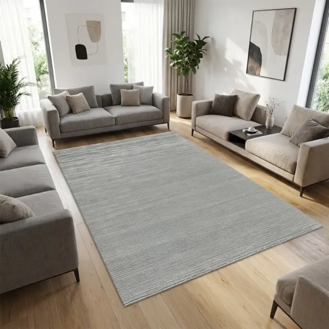 TapisTrend Designer tapijt Grijs 120x170 cm Modern vloerkleed met fijne horizontale reliëflijnen, wasbaar, voor woonkamer en slaapkamer