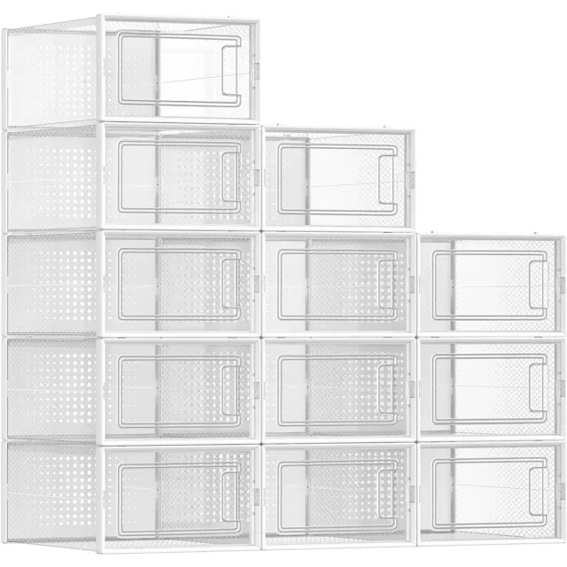 Housolution Schoenenbox set 12-delig opbergdozen opbergboxen met eenvoudige transparante uitstraling stapelbaar ontwerp bespaart ruimte geschikt voor schoenen tot EU,5 afmetingen 33,3 x 23 x 14 cm transparant
