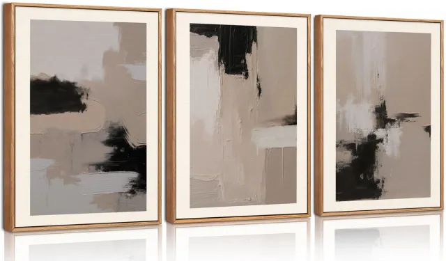 Unyqoos Ingelijste abstracte canvas kunst voor stijlvolle interieurdecoratie bruin