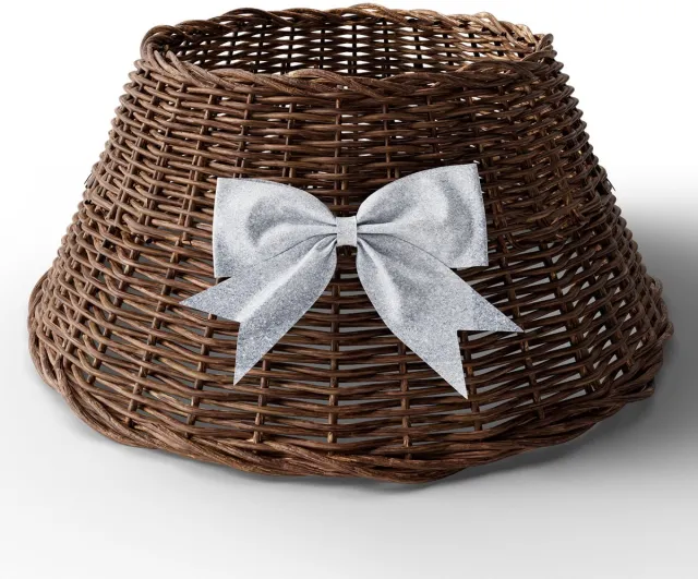 Arvioo Kerstboomrok - riet - 3‑delig - bruin - met zilveren strik 58x40x26cm