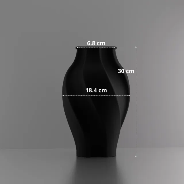 3d-gezellig Elegantie - Vaas - Waterdicht - Zwart - Maat 30 cm - Kunststof - Modern - Bloemenvaas - 100% gerecycled PLA (bioplastic)