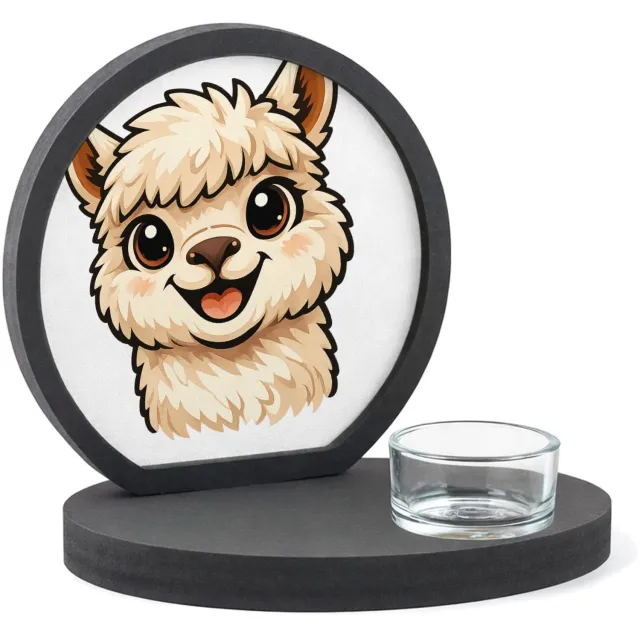 Mr Cadeautjes MDF inleg theelichthouder ~8 cm - design Een vrolijke alpaca met grote, nieuwsgierige ogen en een bre | cadeau Wit