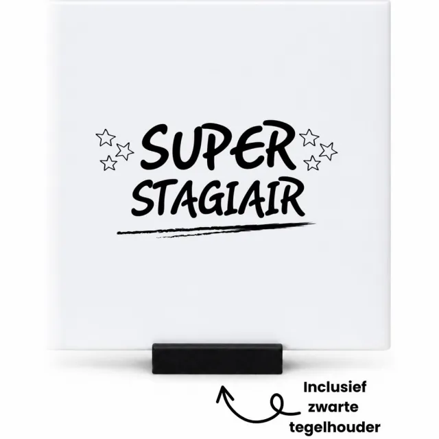 Hacebo Super stagiair tegeltje met tegelhouder - Stagiair - beste stagiair - tegeltjes met tekst - werk - afscheidscadeau - verjaardagscadeau - kado - spreuktegels - 10.8x10.8 CM Wit
