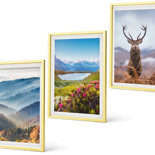 Coloray 3-Delige Schilderij Set - Stenen Constructies In Moderne Minimalistische Stijl - 40 x 60 cm - Stijlvolle Muurdecoratie - Slaapkamer Gouden lijst