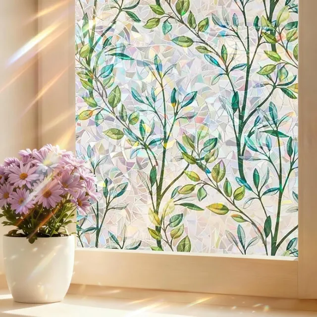 KCVV Raamfolie - Raamfolie anti inkijk - Raamfolie zonwerend -Statische regenboog-raamfolie - Zelfhechtende privacyfolie - uv-werende decoratieve folie - Geschikt voor woonkamer - slaapkamer - keuken en kantoor - Groot formaat - 45 x 200 cm groente