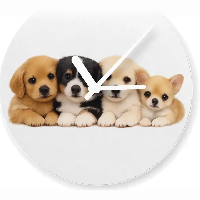 Mr Cadeautjes Glazen klok Ø 20 - design Een vrolijke, zachte dierenprint met een compacte groep jong | cadeau Wit