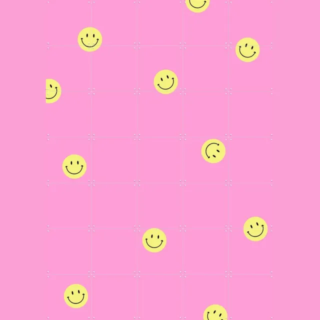 IXXI Smileys Pink, Stadse Spruiten | door Miek illustreert - 100 x 140 cm - Grote wanddecoratie en posters - Speels, Digitale Kunst, Cartoonesk Geel / Roze