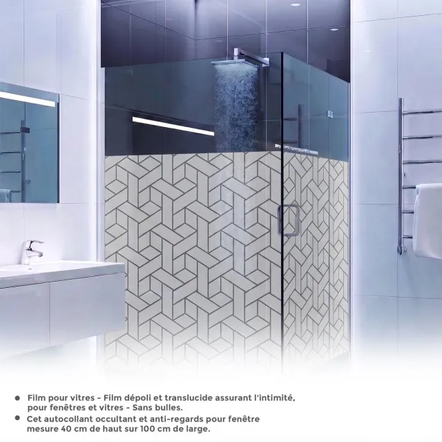 Ambiance Sticker Privacy raamfolie - Geometrisch rechthoekig patroon - Stickers voor ramen en douchedeuren - 40x100cm