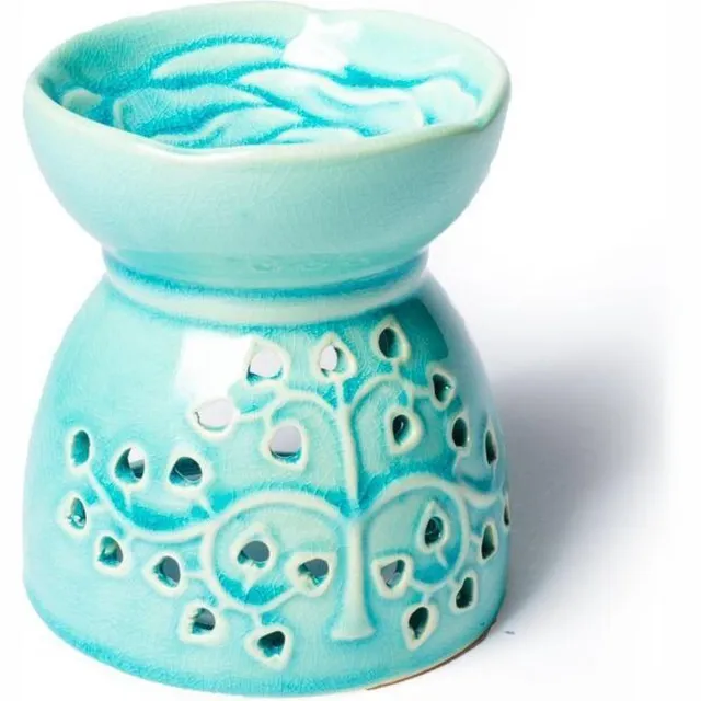 Phoenix Import Mani Bhadra Oliebrander Levensboom Turkoois Keramiek - 11x9.5cm Meerkleurig