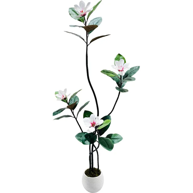 Happiq Nep Plant - Voor Huis of Kantoor - Kunstmatige Rubber- en Magnolia Boom - Witte Pot - Groen-150cm