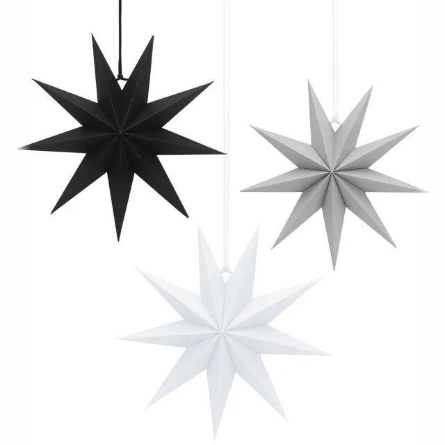 Famanu Opvouwbare papieren kerststerren van 30 cm, set van 3 voor raam- en plafonddecoratie wit