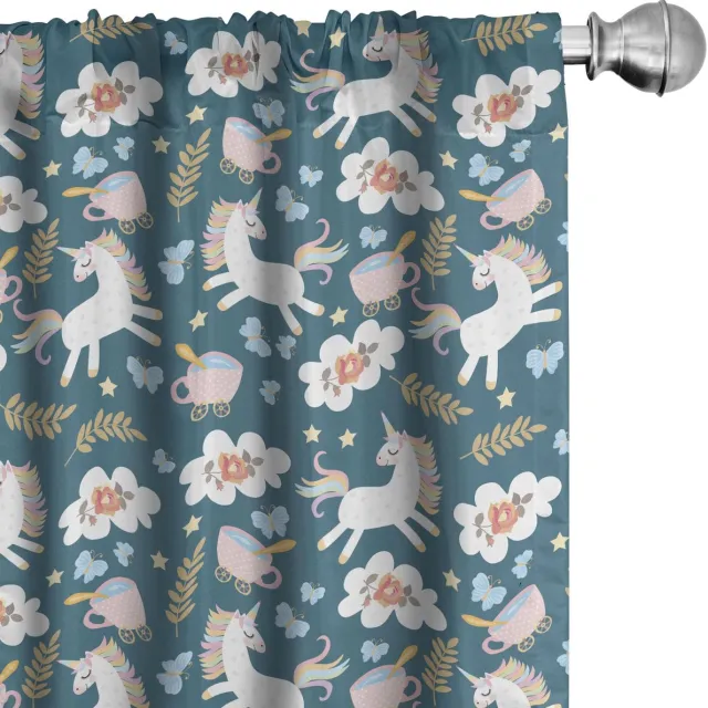 ABAKUHAUS Eenhoorn gordijnen – 2x75x245 cm – microvezel – petrol multicolor Petrol Blau