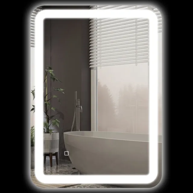 FloraGrace Badkamerspiegel LED – 50 x 70 cm – Drie Lichtkleuren – Gehard Glas – Zilver – Wandmontage Met Anticondensfunctie En IP44