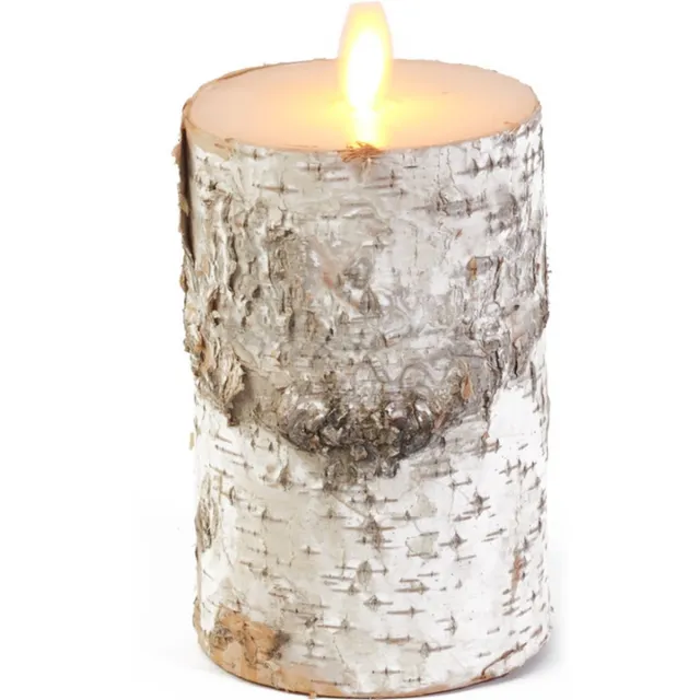 Anna's Collection LED Stompkaars - wit met berkenhout print - 12 x 7 cm - sfeerverlichting