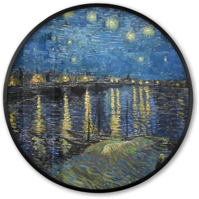FrameYourWall Poster in lijst Rond - Fotolijst 60x60 cm - Posters - Van Gogh - Brug - Oude meesters - Ronde posterlijst zwart - Decoratie - Wanddecoratie woonkamer - Muurdecoratie slaapkamer Sterrennacht boven de Rhône
