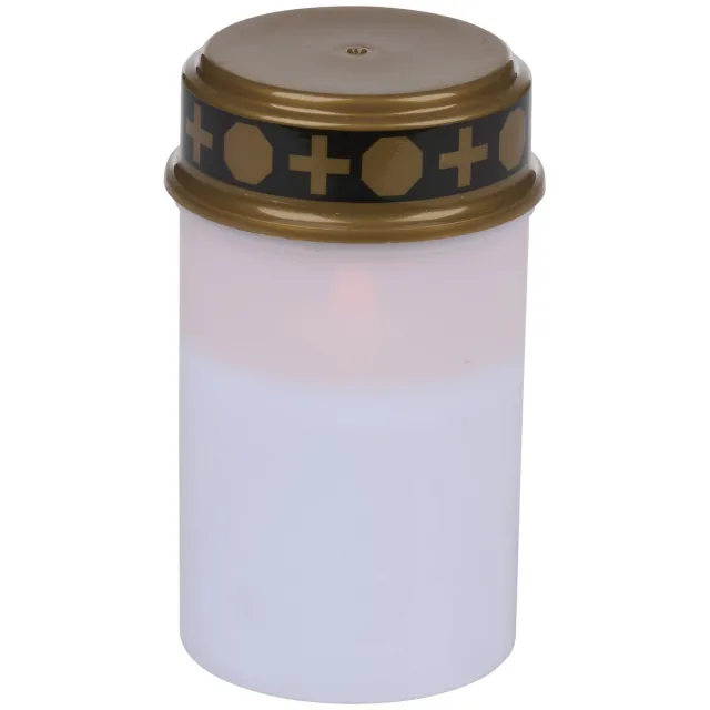 Budgetland Grafkaars met LED-verlichting - Vlamloos Kaarslicht voor Buitengebruik - Kunststof - Wit met Goudkleurige Rand - Excl. 2x C Batterijen - 7,5 x 7,5 x 12,5 cm