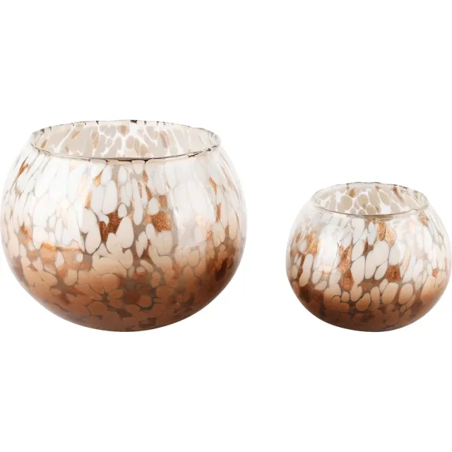 dekoratief Set 2 theelichthouders 'Blurred Bronze', glas, 18x18x14cm | A248019 wit