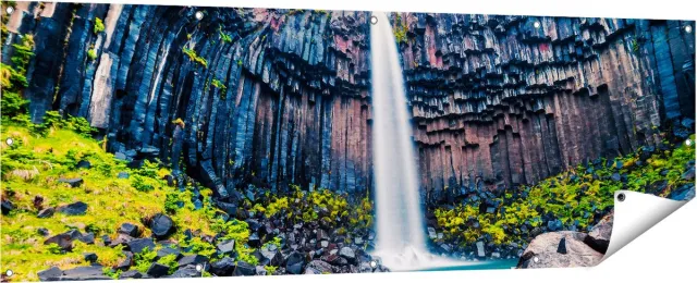 Gards Tuinposter Waterval in IJsland - 180x60 cm - Tuindoek - Tuindecoratie - Wanddecoratie buiten - Tuinschilderij Multikleur