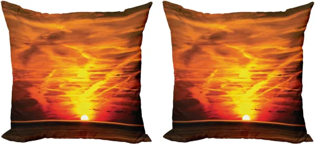 ABAKUHAUS Landschap Kussenhoes Set (2 stuks), Zonsondergang boven de Zee, 50 cm, Oranje