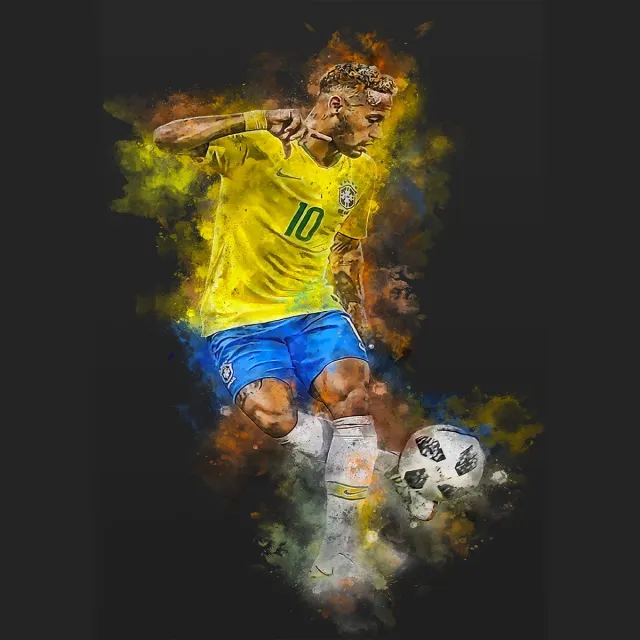 Neymar Wallofprints - Neymar poster op A4 semi- glossy papier - 21x29.7 cm - Sport poster - Voetbal poster - Unieke poster van Neymar Jr tenue met donkergrijze achtergrondkleur