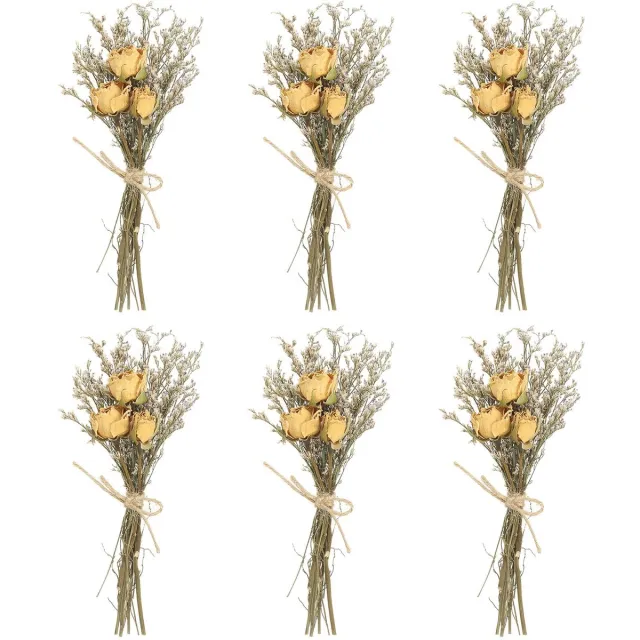 Famanu Mini-droogboeket, set van 6 stuks met rozen en natuurlijke wilde bloemen voor knutselen en decoratie