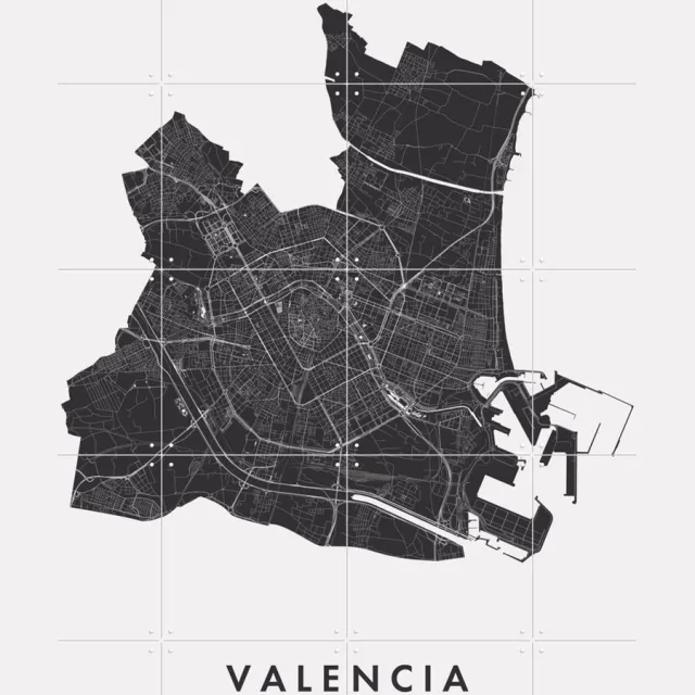 IXXI Valencia City Map, Kunst in Kaart - 80 x 100 cm - Grote wanddecoratie en posters - Grafisch Ontwerp, Line art, Minimalisme, Woonkamer Zwart en wit / Monochroom
