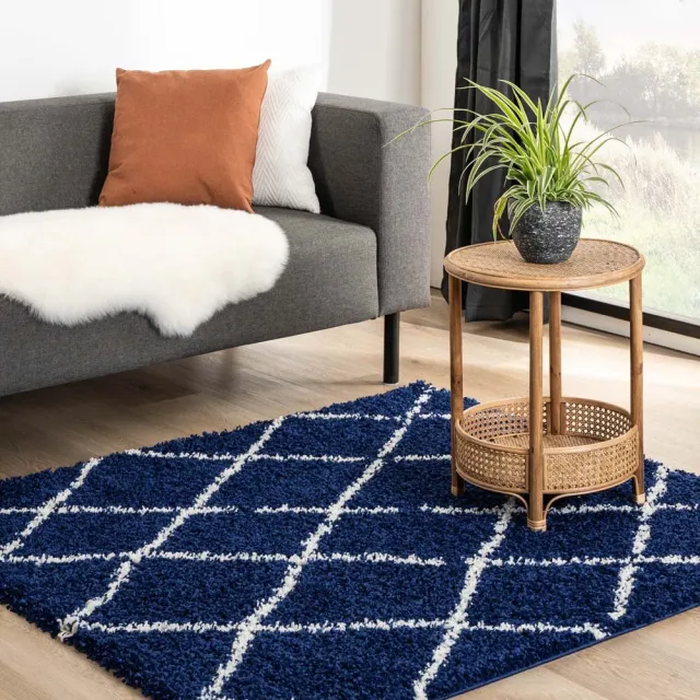 Boho&me Vierkant berber vloerkleed - Habitat marineblauw/wit 140x140
