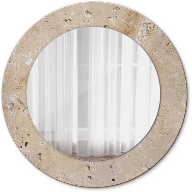 TULUP Spiegel - Spiegel op gehard Glas - Ronde Spiegel - Steenimitatie - Diameter: 50 cm - Beige - Badkamerspiegel - Gangspiegel - Eetkamer - Decoratieve spiegel met patroon - Design Spiegel - Scandinavisch Design - Top Kwaliteit Beige Steenimitatie