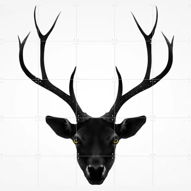 IXXI The Black Deer, Ruben Ireland - 100 x 140 cm - Grote wanddecoratie en posters - Illustraties, Digitale Kunst, Minimalisme, Grafisch Ontwerp Monochroom / Zwart / Zwart en wit