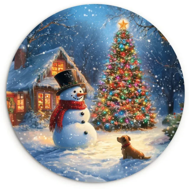 WallCircle Wandcirkel 140x140 cm - Muurcirkel Kerstwonder - Winteravond - Kleurrijk - Muurdecoratie woonkamer - Wanddecoratie slaapkamer - Kamer decoratie accessoires - Ronde schilderijen