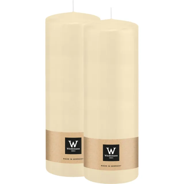 Wiedemann Cilinderkaars/stompkaars - 2x - creme wit - 20 x 7 cm - 103 branduren - zuilkaarsen