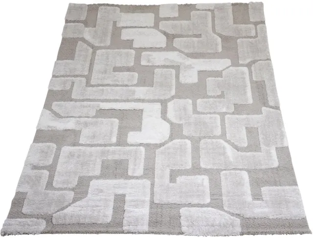 Veer Carpets Vloerkleed Liana Beige 240 x 340 cm - Design Hoog-Laag Vloerkleed met Grafisch Labyrint Patroon in Scandinavische / Japandi Stijl