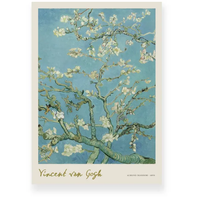 Yisual Poster 30x40 cm - Amandelbloesem - Vincent van Gogh - Bloesemtakken - Blauw - Beige - Postimpressionisme - Botanisch - Muurdecoratie - Wanddecoratie