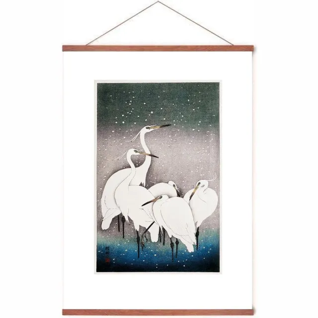 Esque Poster In Posterhanger - Group of Egrets - Kader Hout - Ohara Koson - Japanse Kunst - 70x50 cm - Ophangsysteem Wit