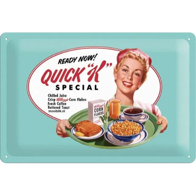 Nostalgic Art Merchandising Kellogg's Quick "K" special Metalen wandbord in reliëf 20 x 30 cm. Zie Afbeelding