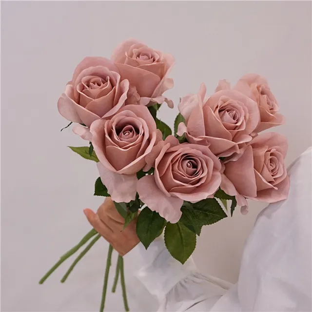 Houss Zijden boeket Engelse Roos - hoogte 48 cm - 7 stelen - zelfgemaakt boeket - DIY - alle kunstbloemen worden apart verzonden - lente - kleurrijk - kunstbloemen - nepbloemen - kunstbloemen - kunstplanten Bruin