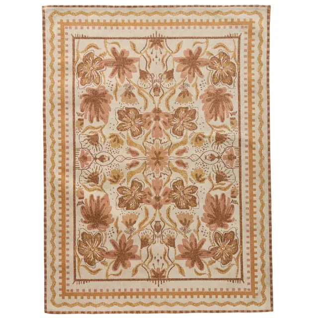 NOUS Living laagpolig rechthoekig gebloemd vloerkleed Roman 290x200 cm - oker/roze/bruin oker/oudroze/bruin