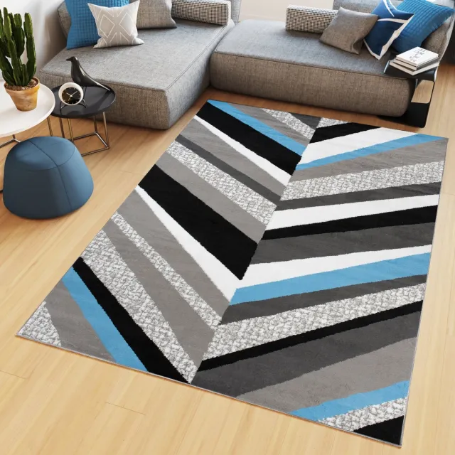 Tapiso Maya Vloerkleed Grijs Woonkamer Laagpolig Tapijt Maat- 140x200 Blauw Grijs Antraciet