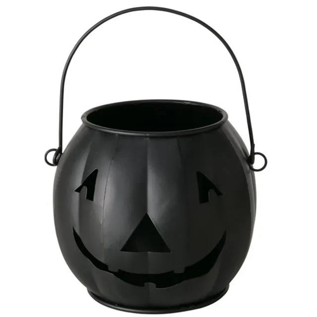 Boltze Windlicht Halloween Pompoen Grimasi - H 14 cm - gepoedercoat ijzer Zwart