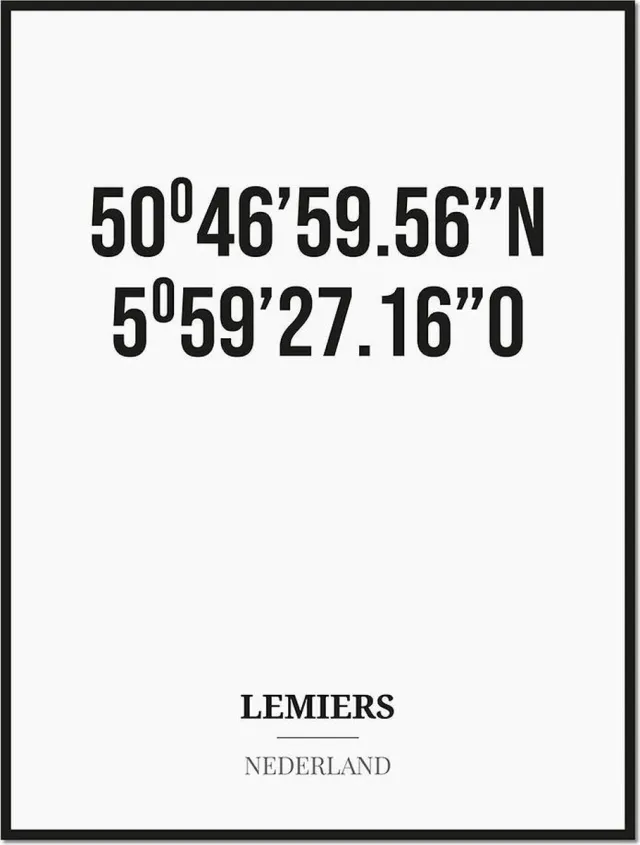 Studio216 Poster/kaart LEMIERS met coördinaten zwart, wit